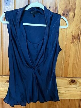 Willi Smith Navy Sleeveless Satin Cowl Neck Top